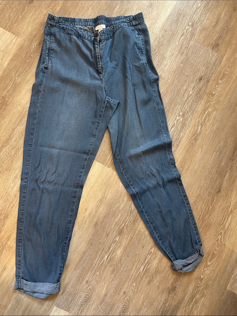 J. Jill Washed Chambray Blue Elastic Waist Trousers
